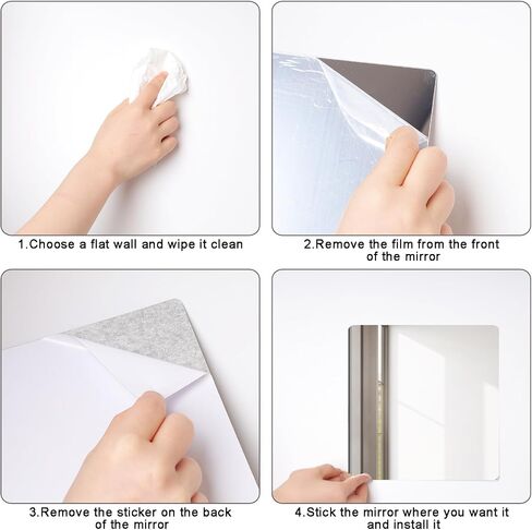 4Pcs School Shatter Proof Plastic Mirrors 8 x 8 Inch Self Adhesive Acrylic Mirror Small Flexible Mirror Sheets Wall Stickers Round Corners Double Sided Protective Film Supply for Classroom in Kuwait