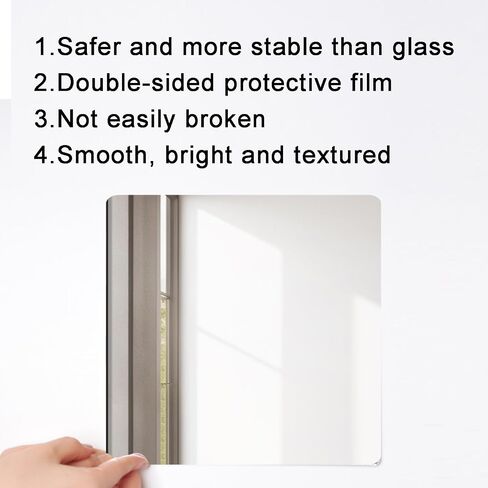 4Pcs School Shatter Proof Plastic Mirrors 8 x 8 Inch Self Adhesive Acrylic Mirror Small Flexible Mirror Sheets Wall Stickers Round Corners Double Sided Protective Film Supply for Classroom in Kuwait