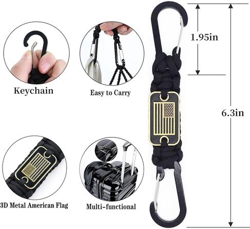 Paracord Keychain Carabiner Clip with USA Flag, Braided Lanyard Utility Ring Hook Outdoor Camping Kit, Lanyard Hanger Hook for Water Bottle, Key, Backpacks in Saudi Arabia