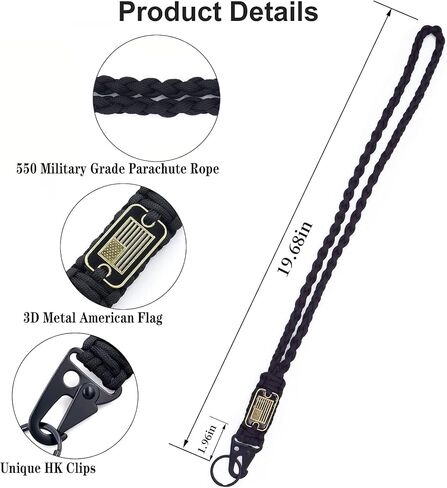 Paracord Keychain Carabiner Clip with USA Flag, Braided Lanyard Utility Ring Hook Outdoor Camping Kit, Lanyard Hanger Hook for Water Bottle, Key, Backpacks in Saudi Arabia