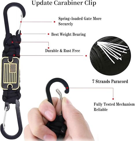Paracord Keychain Carabiner Clip with USA Flag, Braided Lanyard Utility Ring Hook Outdoor Camping Kit, Lanyard Hanger Hook for Water Bottle, Key, Backpacks in Saudi Arabia