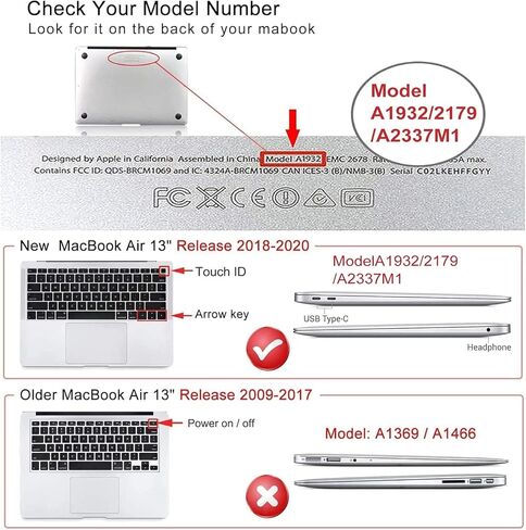 iCasso Compatible with MacBook Air 13 inch Case 2021-2018 Release A2337/A1932/A2179, Hard Shell Case Cover and Keyboard Cover Only for MacBook Air 13'' with Touch ID Retina Display (Clear) in Kuwait
