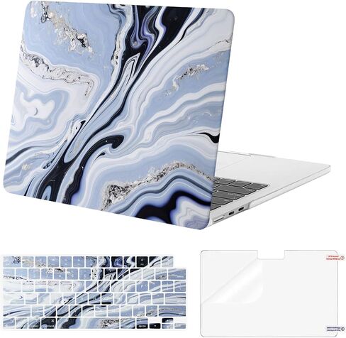 MOSISO Compatible with MacBook Air 13 inch Case 2024 2023 2022 M3 A3113 M2 A2681 Touch ID, Plastic Hard Shell&Keyboard Cover&Screen Protector for MacBook Air 13.6 inch Case M2 M3, Blue Flowing Marble in Saudi Arabia