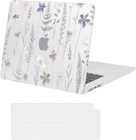 حافظة MOSISO متوافقة مع جهاز MacBook Air 15 بوصة إصدار 2023 2024 M3 A3114 M2 A2941 مع معرف اللمس، غطاء حماية صلب من البلاستيك على شكل مرج الزهور وغطاء لوحة المفاتيح، شفاف in Saudi Arabia