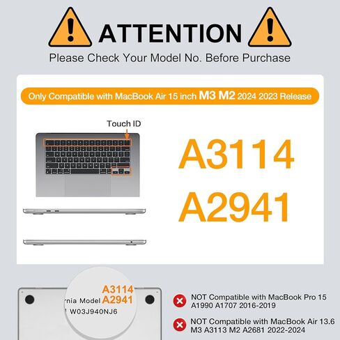 حافظة MOSISO متوافقة مع جهاز MacBook Air 15 بوصة إصدار 2023 2024 M3 A3114 M2 A2941 مع معرف اللمس، غطاء حماية صلب من البلاستيك على شكل مرج الزهور وغطاء لوحة المفاتيح، شفاف in Saudi Arabia