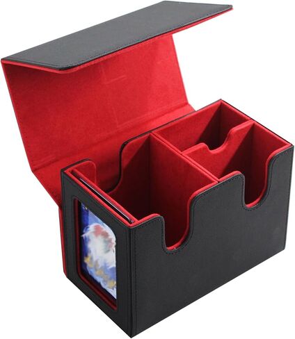 Collectible Trading Card Caseswith1Commander Display,Leather Magnetic Card Storage Box for 180 Double-Sleeved Cards. Collectible Trading CardCaseswith2 Dividers &Transparent Card (Black & Gray) in Saudi Arabia