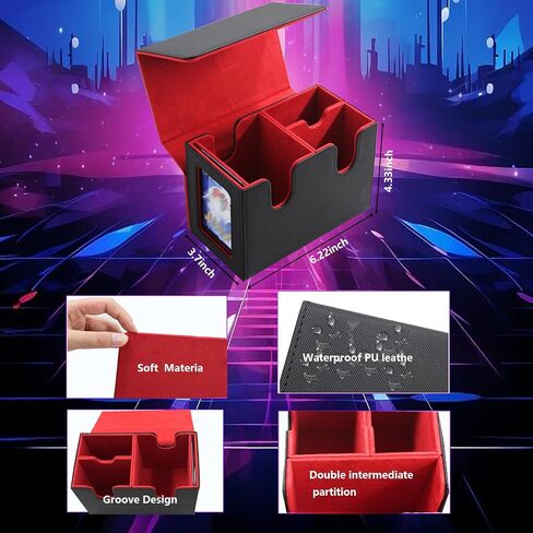Collectible Trading Card Caseswith1Commander Display,Leather Magnetic Card Storage Box for 180 Double-Sleeved Cards. Collectible Trading CardCaseswith2 Dividers &Transparent Card (Black & Gray) in Saudi Arabia