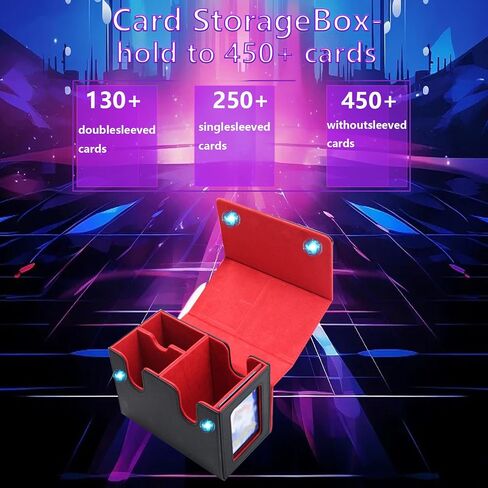 Collectible Trading Card Caseswith1Commander Display,Leather Magnetic Card Storage Box for 180 Double-Sleeved Cards. Collectible Trading CardCaseswith2 Dividers &Transparent Card (Black & Gray) in Saudi Arabia