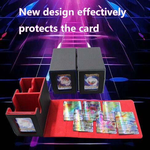 Collectible Trading Card Caseswith1Commander Display,Leather Magnetic Card Storage Box for 180 Double-Sleeved Cards. Collectible Trading CardCaseswith2 Dividers &Transparent Card (Black & Gray) in Saudi Arabia