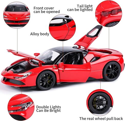 Toy Cars Ferrari Model for Kids 1:32 Diecast Metal Toy Cars,Pull Back Car with Light and Music Ferrari SF90 Toy Car Collectible Model Cars,for Boys Age 3 + Year Old in Kuwait