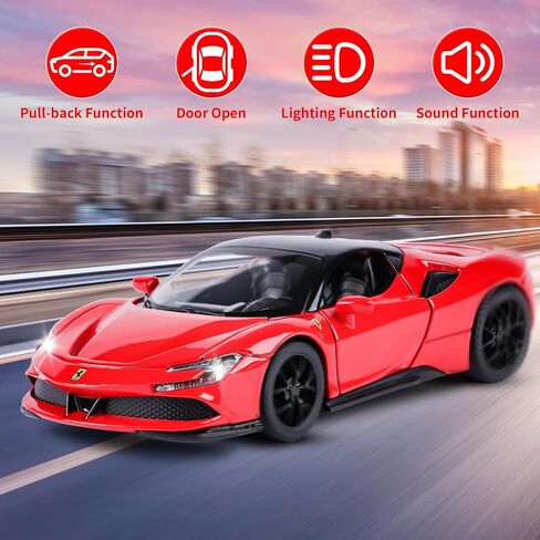 Toy Cars Ferrari Model for Kids 1:32 Diecast Metal Toy Cars,Pull Back Car with Light and Music Ferrari SF90 Toy Car Collectible Model Cars,for Boys Age 3 + Year Old in Kuwait