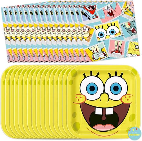 Spongebob Plates and Napkins for 16 | Spongebob Birthday Decorations | Spongebob Party Decorations | Officially Licensed in Saudi Arabia