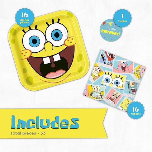 Spongebob Plates and Napkins for 16 | Spongebob Birthday Decorations | Spongebob Party Decorations | Officially Licensed in Saudi Arabia