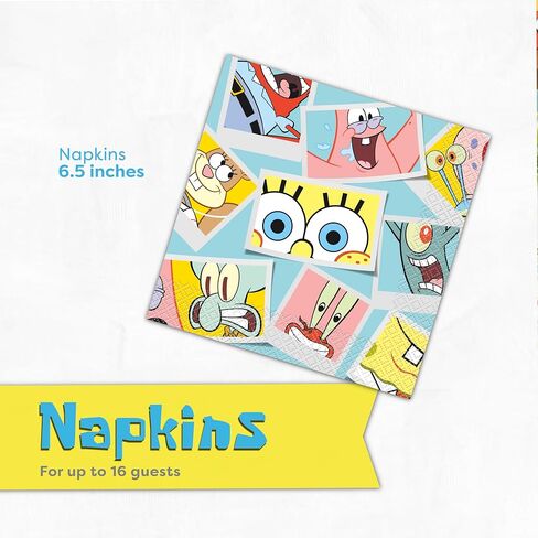 Spongebob Plates and Napkins for 16 | Spongebob Birthday Decorations | Spongebob Party Decorations | Officially Licensed in Saudi Arabia
