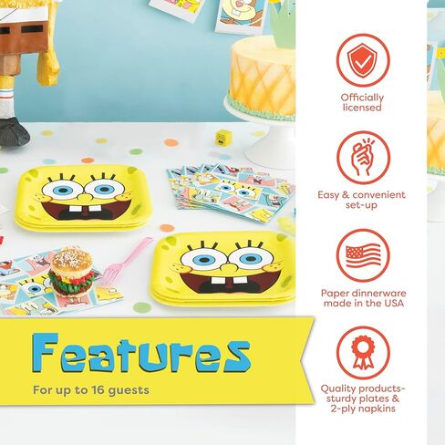 Spongebob Plates and Napkins for 16 | Spongebob Birthday Decorations | Spongebob Party Decorations | Officially Licensed in Saudi Arabia
