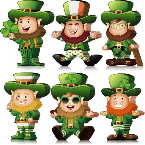 Junkin 60 Pcs St. Patrick's Day Cutouts Classroom Bulletin Border Decoration Shamrock Cutouts Gold Hat Beer Mug Cutouts Irish Elf Shoes Cutouts for St. Patrick's Day(Leprechaun) in Saudi Arabia