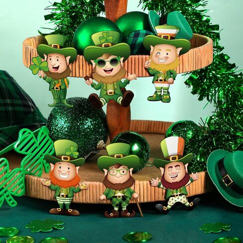 Junkin 60 Pcs St. Patrick's Day Cutouts Classroom Bulletin Border Decoration Shamrock Cutouts Gold Hat Beer Mug Cutouts Irish Elf Shoes Cutouts for St. Patrick's Day(Leprechaun) in Saudi Arabia