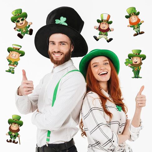 Junkin 60 Pcs St. Patrick's Day Cutouts Classroom Bulletin Border Decoration Shamrock Cutouts Gold Hat Beer Mug Cutouts Irish Elf Shoes Cutouts for St. Patrick's Day(Leprechaun) in Saudi Arabia