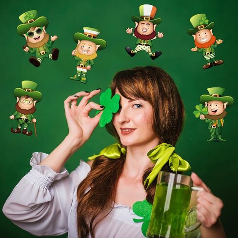 Junkin 60 Pcs St. Patrick's Day Cutouts Classroom Bulletin Border Decoration Shamrock Cutouts Gold Hat Beer Mug Cutouts Irish Elf Shoes Cutouts for St. Patrick's Day(Leprechaun) in Saudi Arabia