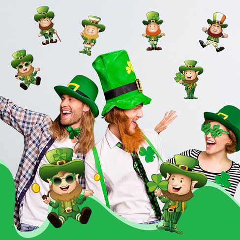 Junkin 60 Pcs St. Patrick's Day Cutouts Classroom Bulletin Border Decoration Shamrock Cutouts Gold Hat Beer Mug Cutouts Irish Elf Shoes Cutouts for St. Patrick's Day(Leprechaun) in Saudi Arabia
