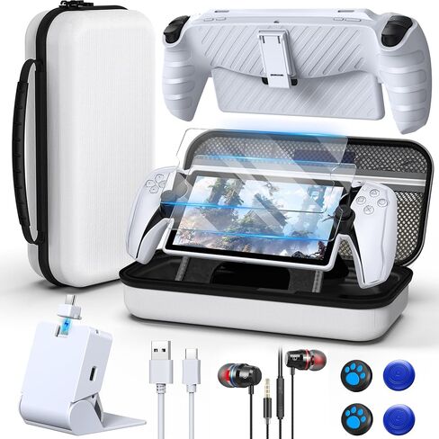 مجموعة الملحقات لبوابة Playstation، حقيبة حمل لبوابة PS، قاعدة شحن لبوابة Playstation، غلاف واقي لبوابة PS5، 2 واقي شاشة عالي الدقة مع 4 قبضة إبهام، سماعة رأس سلكية in Kuwait