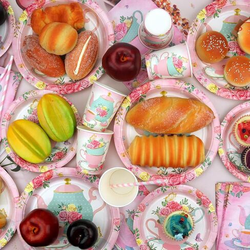 KEFAN Tea Birthday Party Decorations, Tea Theme Party Tableware Supplies including Plates, Cups, Napkins, Tablecloth (20) in Kuwait