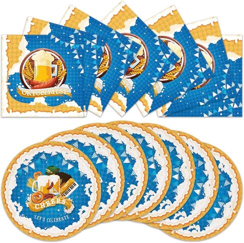مجموعة من 40 قطعة من أطباق ومناديل حفلات مهرجان أكتوبر، ديكورات لوازم حفلات مهرجان أكتوبر البافارية، مناديل ورقية ذات علم أزرق وأبيض للاستعمال مرة واحدة in Kuwait