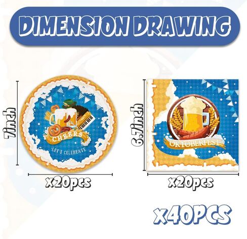 مجموعة من 40 قطعة من أطباق ومناديل حفلات مهرجان أكتوبر، ديكورات لوازم حفلات مهرجان أكتوبر البافارية، مناديل ورقية ذات علم أزرق وأبيض للاستعمال مرة واحدة in Kuwait