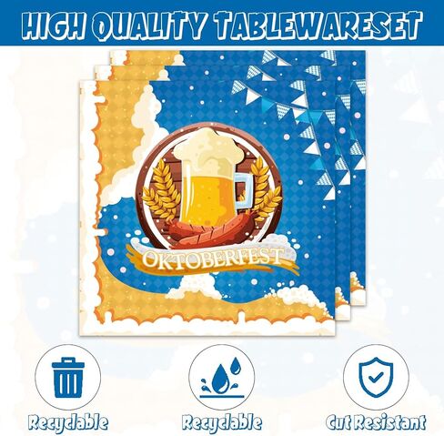 مجموعة من 40 قطعة من أطباق ومناديل حفلات مهرجان أكتوبر، ديكورات لوازم حفلات مهرجان أكتوبر البافارية، مناديل ورقية ذات علم أزرق وأبيض للاستعمال مرة واحدة in Kuwait