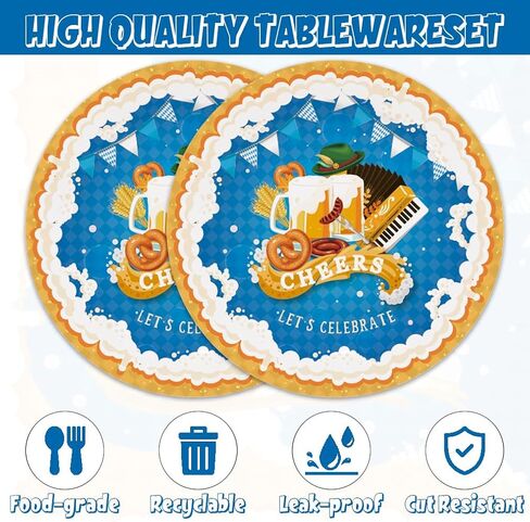 مجموعة من 40 قطعة من أطباق ومناديل حفلات مهرجان أكتوبر، ديكورات لوازم حفلات مهرجان أكتوبر البافارية، مناديل ورقية ذات علم أزرق وأبيض للاستعمال مرة واحدة in Kuwait