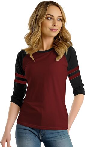 تي شيرتات بيسبول Decrum Raglan - قمصان جيرسي رياضية ناعمة بأكمام 3/4 للنساء in Kuwait