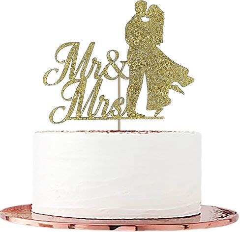 طبقة علوية للكيك لامعة باللون الذهبي من Mr & Mrs، لذكرى الزفاف/الخطوبة/حفلات الزفاف، مستلزمات تزيين خلفية للصور in Saudi Arabia