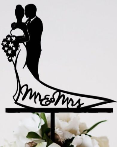 قطعة علوية للكيك من الأكريليك الأسود Mr&Mrs مع زينة عيد ميلاد للأزواج وحفلات هدايا كعك هدية 3403-BL (عبوة من قطعة واحدة) in Saudi Arabia