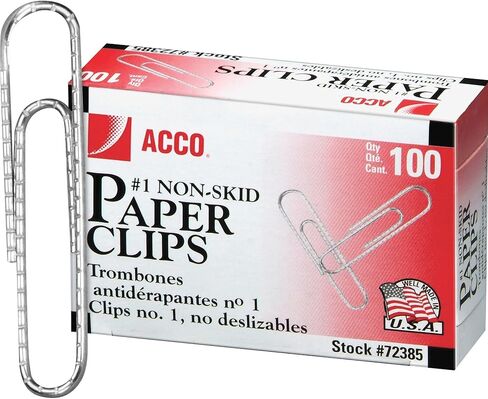 ACCO Brands 72385 Nonskid Economy Paper Clips, Steel Wire, No. 1, Silver, 100/Box, (ACC72385) (Pack of 10) in Kuwait