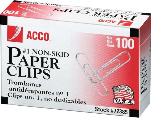 ACCO Brands 72385 Nonskid Economy Paper Clips, Steel Wire, No. 1, Silver, 100/Box, (ACC72385) (Pack of 10) in Kuwait