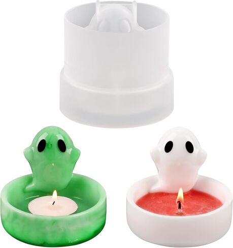 Actvty شبح شمعة حامل الراتنج العفن، هالوين شبح Tealight شمعة حامل قوالب السيليكون لصب الراتنج، 3D الكرتون شبح الايبوكسي قوالب DIY الراتنج الفن هدية عيد الهالوين الحلي ديكور المنزل in Kuwait