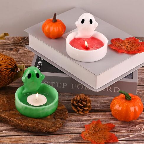 Actvty شبح شمعة حامل الراتنج العفن، هالوين شبح Tealight شمعة حامل قوالب السيليكون لصب الراتنج، 3D الكرتون شبح الايبوكسي قوالب DIY الراتنج الفن هدية عيد الهالوين الحلي ديكور المنزل in Kuwait