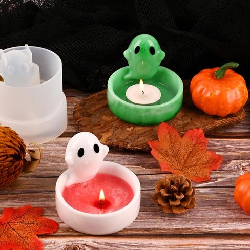 Actvty شبح شمعة حامل الراتنج العفن، هالوين شبح Tealight شمعة حامل قوالب السيليكون لصب الراتنج، 3D الكرتون شبح الايبوكسي قوالب DIY الراتنج الفن هدية عيد الهالوين الحلي ديكور المنزل in Kuwait