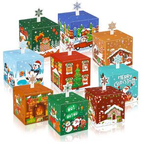 Qpout 27Pcs Christmas Candy Boxes for Gift Giving,3D Xmas Goody Gift Cookies Treat Boxes,Decorative Christmas Favor Boxes for Holiday Xmas Party Favors Supplies Christmas Tree Decoration