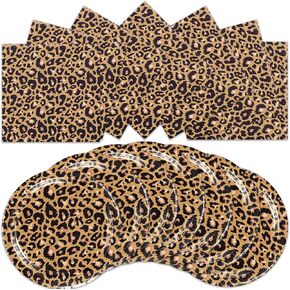 40pcs leopard print Party Supplies， Jungle Safari Animal Print Paper Plates and Napkins for Birthday Party, Baby Shower Zoo Disposable Tableware in Kuwait