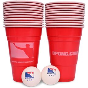 Balls and Cups Game Set (22 x Red Party Cups | 2 x 3-Star, White Balls)