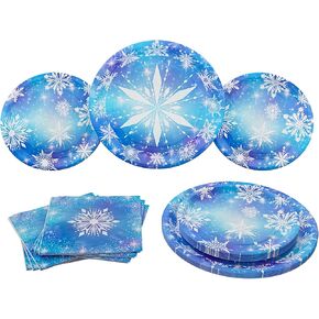 Frozen Party Plates and Napkin (52 Pieces for 16 Guests) - Frozen Birthday Party Supplies, Frozen Party Decorations, Snowflakes Party Decorations, Princess Birthday Party Supplies, Winter Wonderland