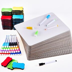 48 Set Dry Erase Board Double Sided 8.3 x 11.2 Inch Small White Board Bulk Dry Erase Lapboard with 48 Erasers and 48 Markers for Student Teachers Classroom Office Sunday School Group Participation