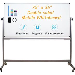 Xiwode Movable Double-Sided Magnetic Whiteboard with Wheels, Basic Type of Square Tube Bracket, Whiteboard Dimension 72×36inch, Can be Flipped, Written and Display, Suitable for Office and Classroom