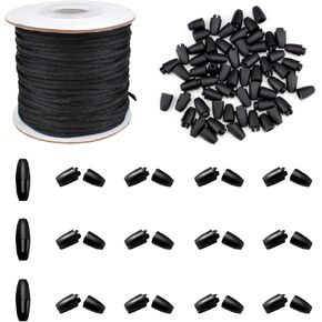 30 Sets Breakaway Safety Clasp, Plastic Bead Barrel Connectors with 30m Black Nylon Cords, Diameter 2mm Nylon Cords and Safety Clasps for Necklaces Bracelets Lanyards Jewelry DIY Craft Making