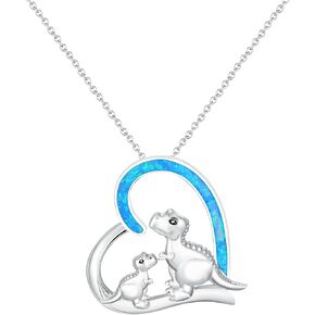 925 Sterling Silver Dinosaur Necklace - Blue Opal Pendant, Gift for Women and Best Friends, Dinosaur Jewelry for Adults