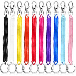 SEWACC 10Pcs Spiral Retractable Spring Coil Keychain Stretch Cord Safety Keychain Multicolor Coiled Lanyard with Lobster Clasp for Keys Wallet