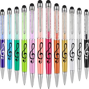 Outus 12 Pcs Music Stylus Pens 2-in-1 Retractable Touch Screen Crystal Musical Note Ballpoint Pen with Stylus Tips Music Teacher Student Gift Party Favor(Assorted Colors)