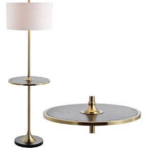 JONATHAN Y JYL3056A Luce 59" Metal/Wood LED Floor Lamp with Table Contemporary,Transitional for Bedrooms, Living Room, Office, Reading, Black/Brass