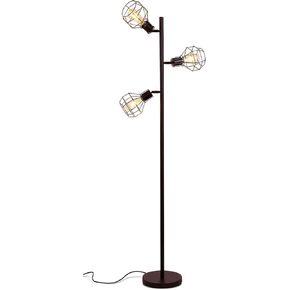 Brightech Robin LED Floor Lamp, Industrial Tree Lamp for Living Rooms & Offices, Tall Lamp with 3 Cages Heads & Vintage Edison Bulbs, Rustic Standing Lamp for Reading, and Tall Lamp for Crafts - Black
